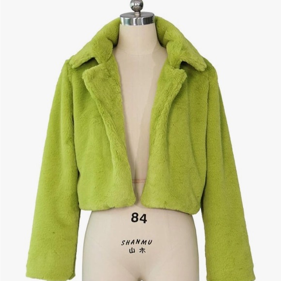 Jackets & Blazers - NEW! Cropped Long Sleeve Faux Fur Coat-Green-X-Small